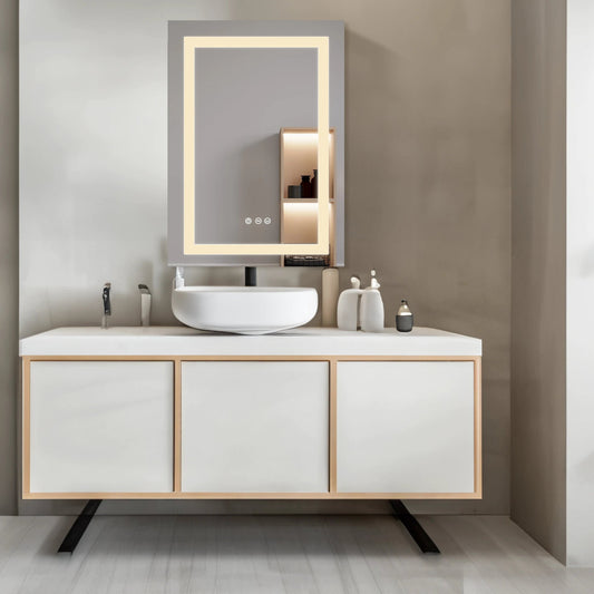 26x20 inch(Left Door) bathroom medicine cabinet with LED mirror 3000K~6000K single door lighting bathroom cabinet with touch switch adjusta by eprolo