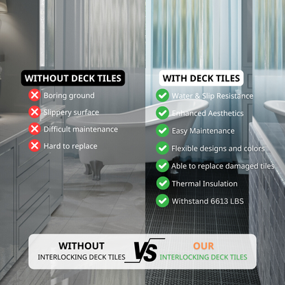 12 x 12 inch black interlocking deck tiles, plastic waterproof, weighing up to 6613 pounds, with a rose pattern pack of 12 by eprolo