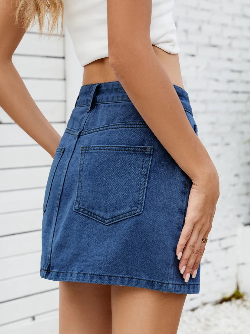 Mini-jupe en jean unie