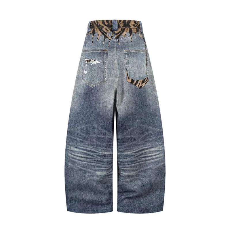 Unique Design Scratched Ripped Pleated Casual Loose Wide Leg Dagger Jeans by eprolo