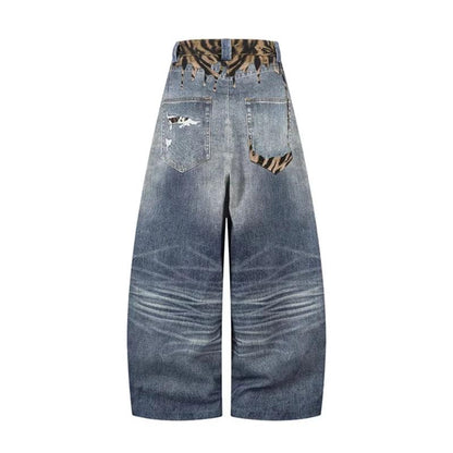 Unique Design Scratched Ripped Pleated Casual Loose Wide Leg Dagger Jeans by eprolo
