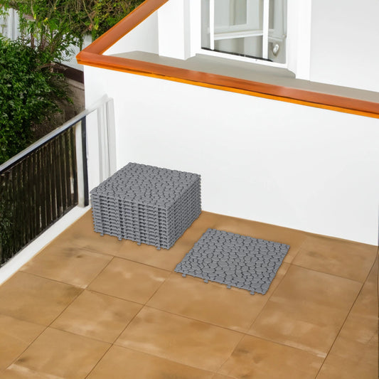 12 x 12 inch gray interlocking deck tiles, plastic waterproof pebble pattern, pack of 12 pieces by eprolo