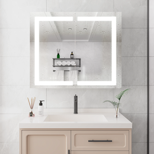 36 x 30 inch Medicine Cabinet with LED Vanity Mirror Anti-Fog Recessed or Surface Mount Waterproof DimmableAluminum 3000K~6000K Lighted Double Door Bathroom Cabinet with Touch Switch by eprolo