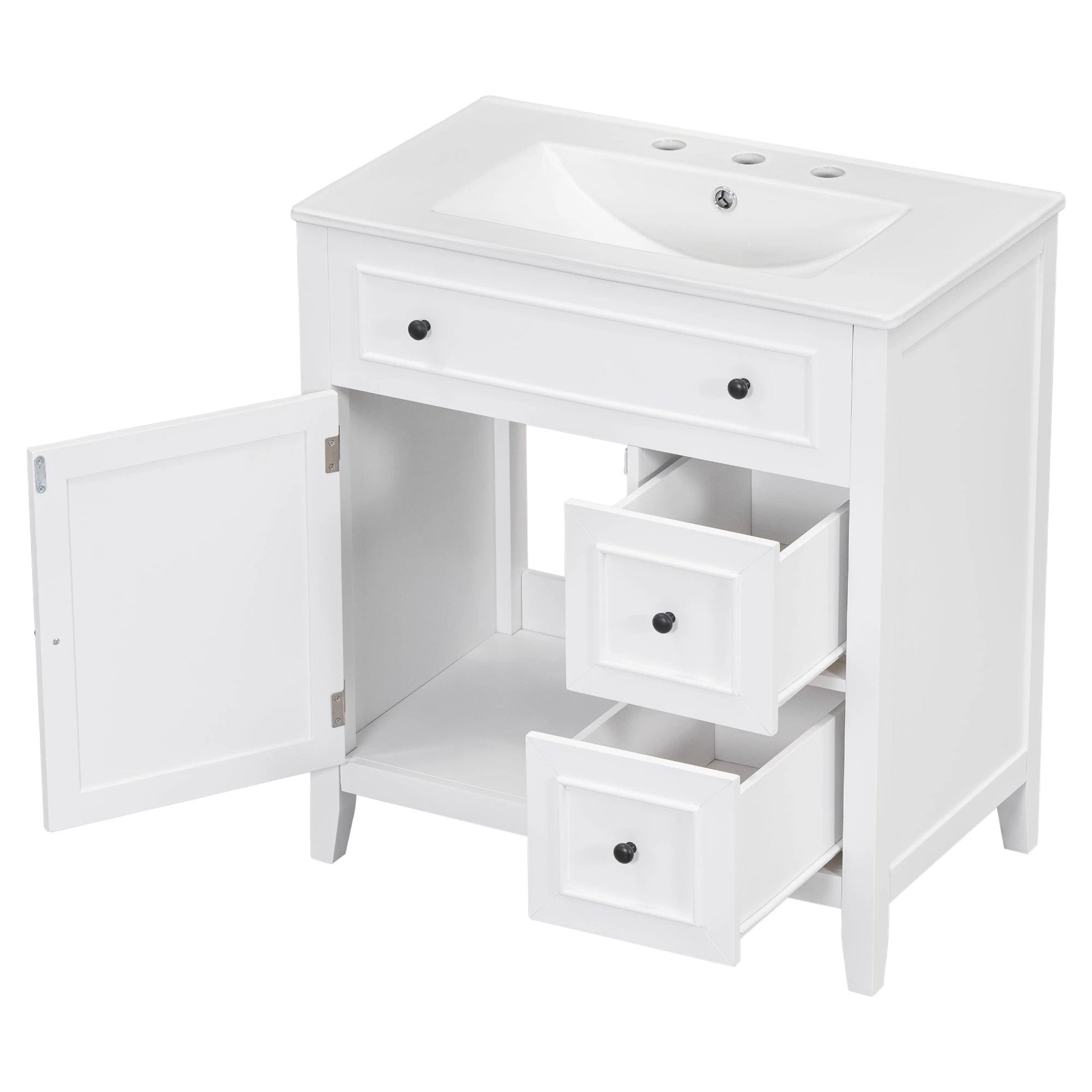 30" Bathroom Vanity with Sink Top, Bathroom Vanity Cabinet with Door and Two Drawers, Solid Wood Frame, One Package, White by eprolo