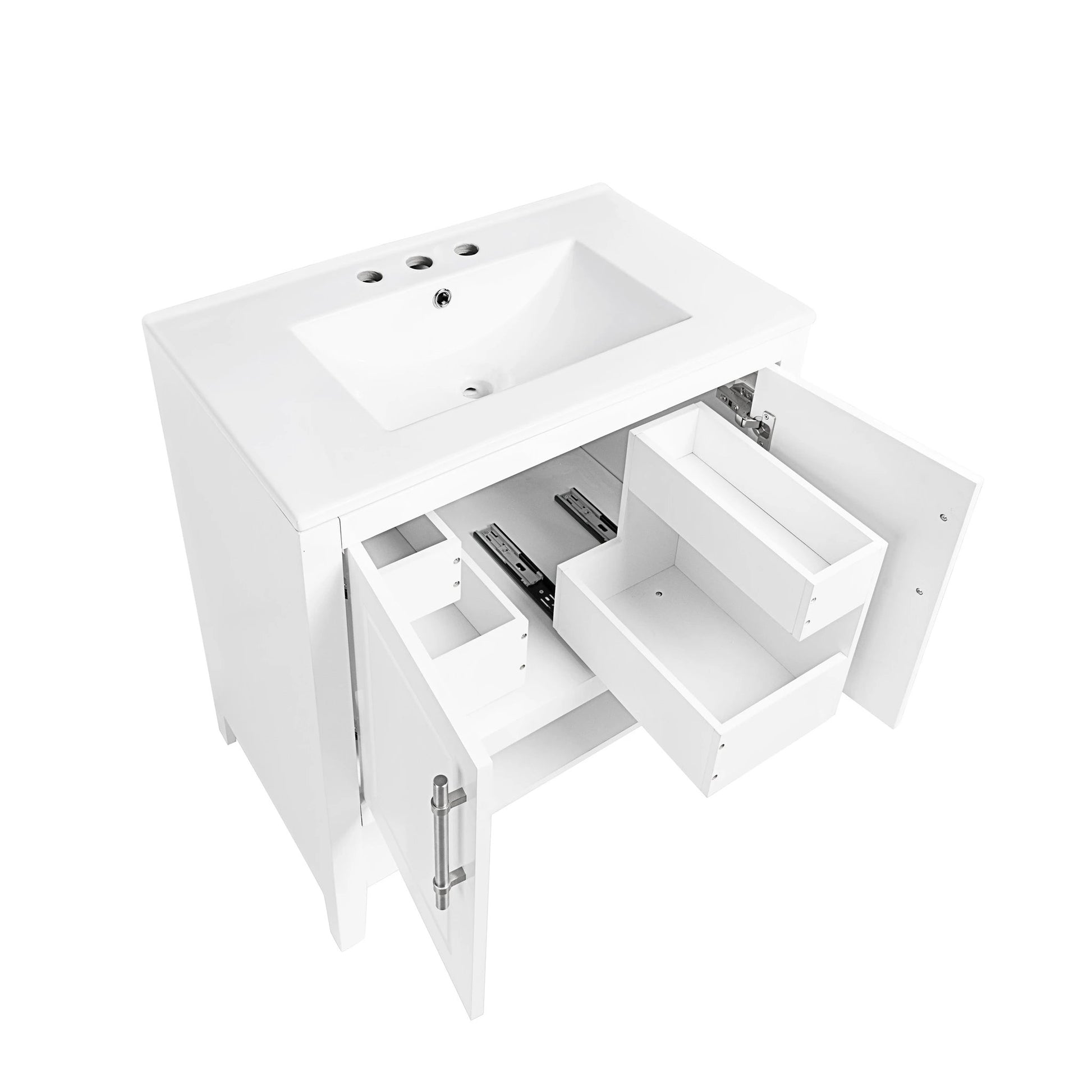 30" Bathroom Vanity with Sink Multi-functional Bathroom Cabinet with Doors and Drawers Solid Frame and MDF Board, White by eprolo