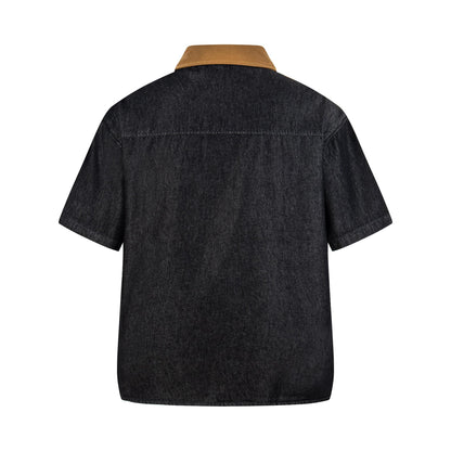 Chemise en jean brodée chien à manches courtes