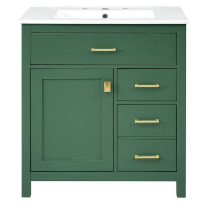30-Inch Green Bathroom Vanity with Ceramic Sink and Ample Storage - Ideal Choice for Small Bathrooms by eprolo