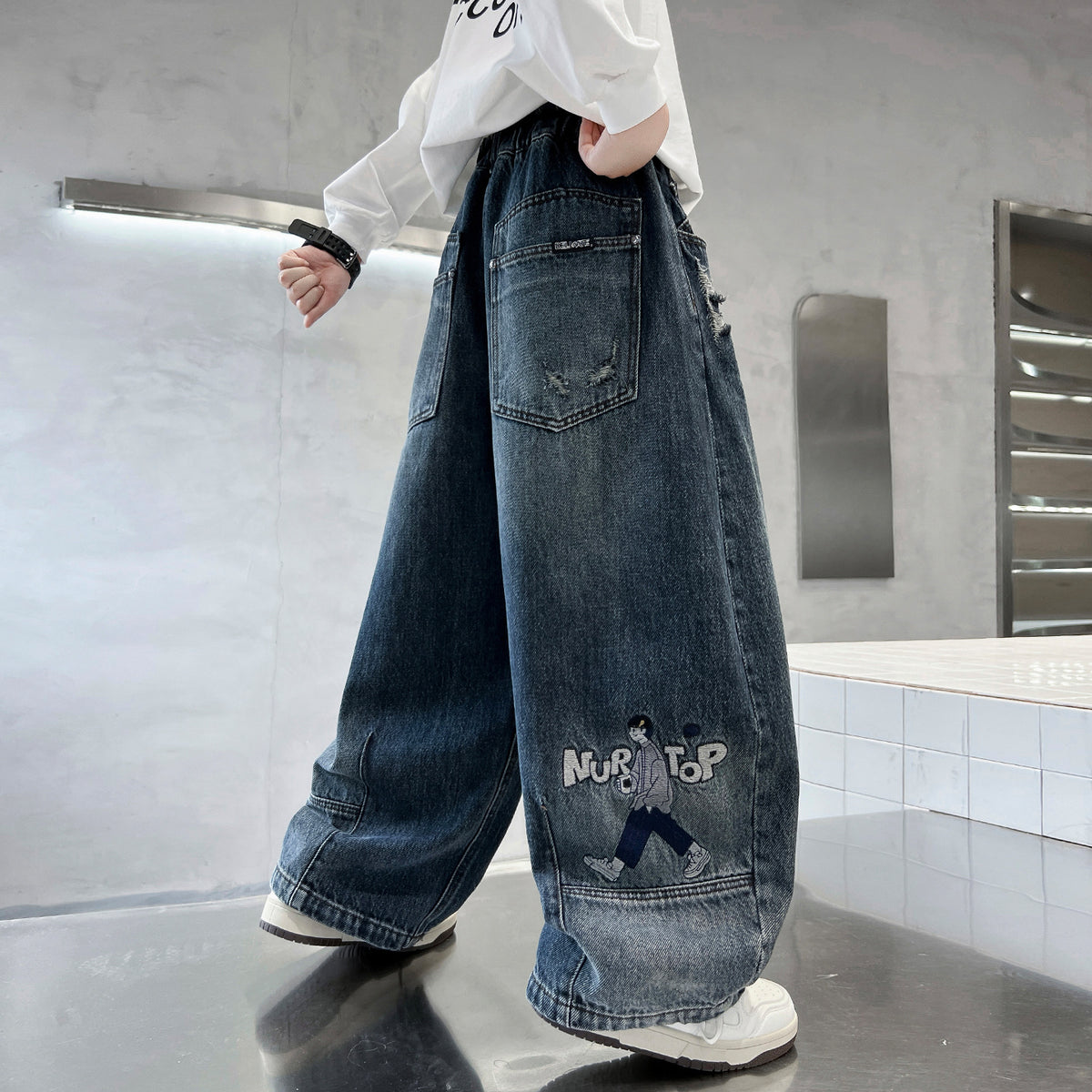 Boys' Trendy Straight Wide Leg Denim Jeans