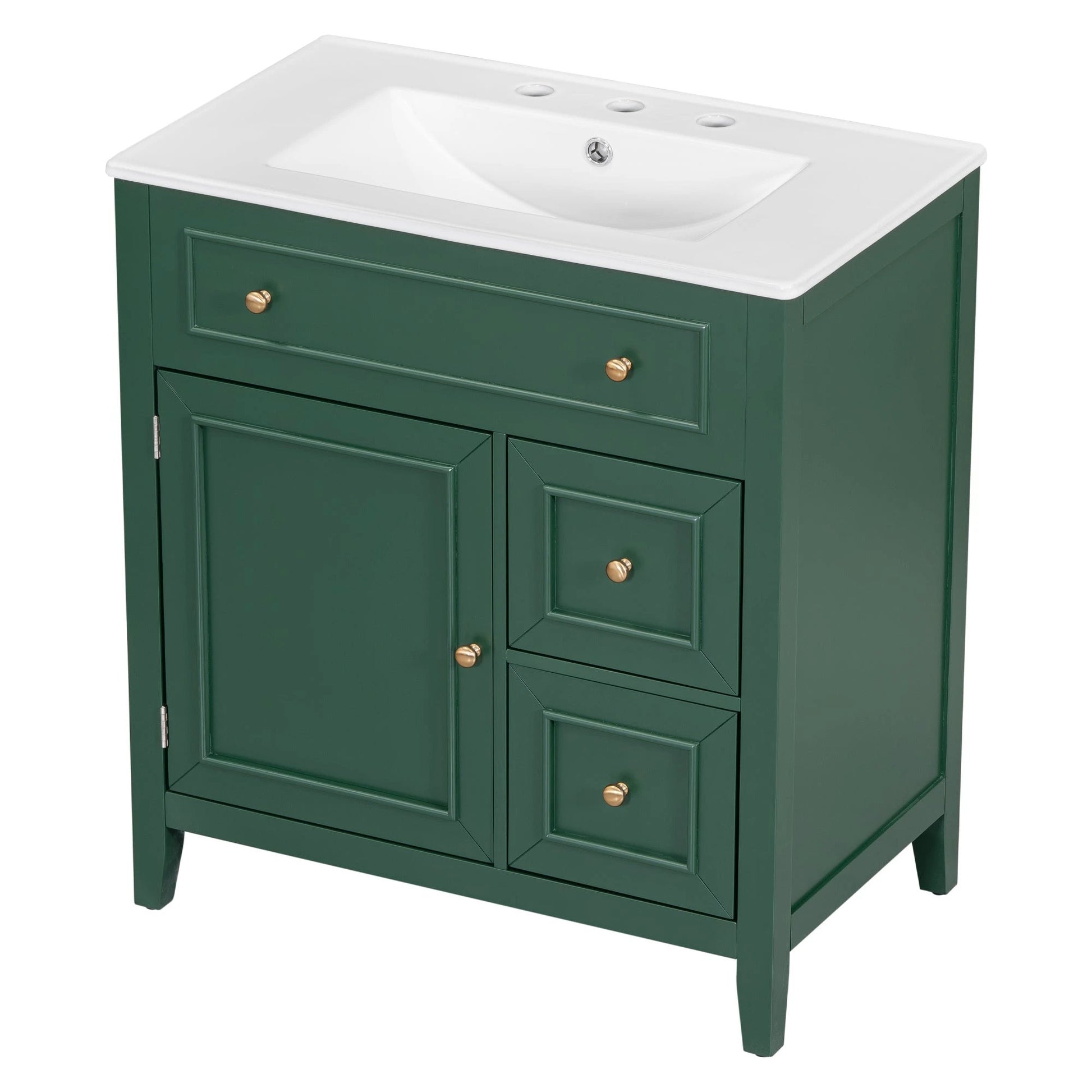 30" Bathroom Vanity with Sink Top, Bathroom Vanity Cabinet with Door and Two Drawers, Solid Wood Frame, One Package, Green by eprolo