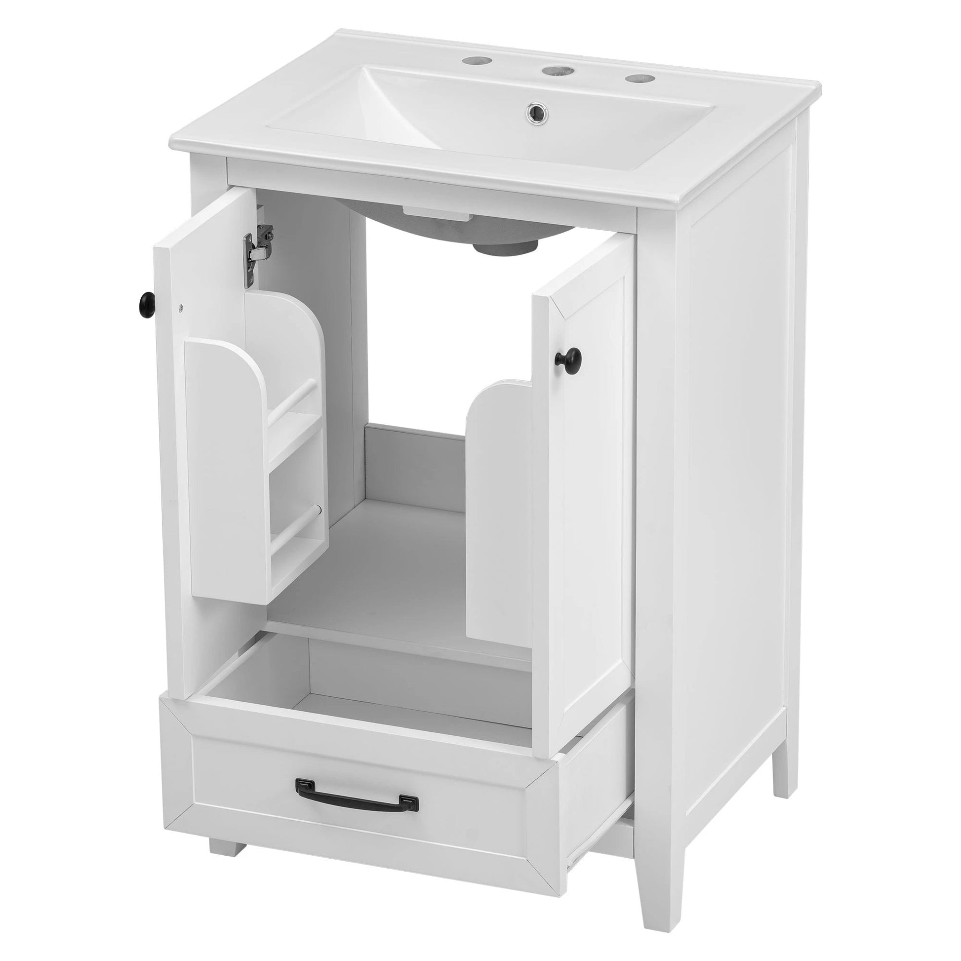 24" Bathroom Vanity with Sink, Bathroom Vanity Cabinet with One Drawer and Doors, Solid Wood and MDF, White by eprolo