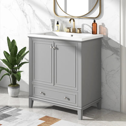 30inchgrey Bathroom Vanity with Sink ComboMulti-functional Bathroom Cabinet with Doors and Drawer Solid Frame and MDF Board by eprolo