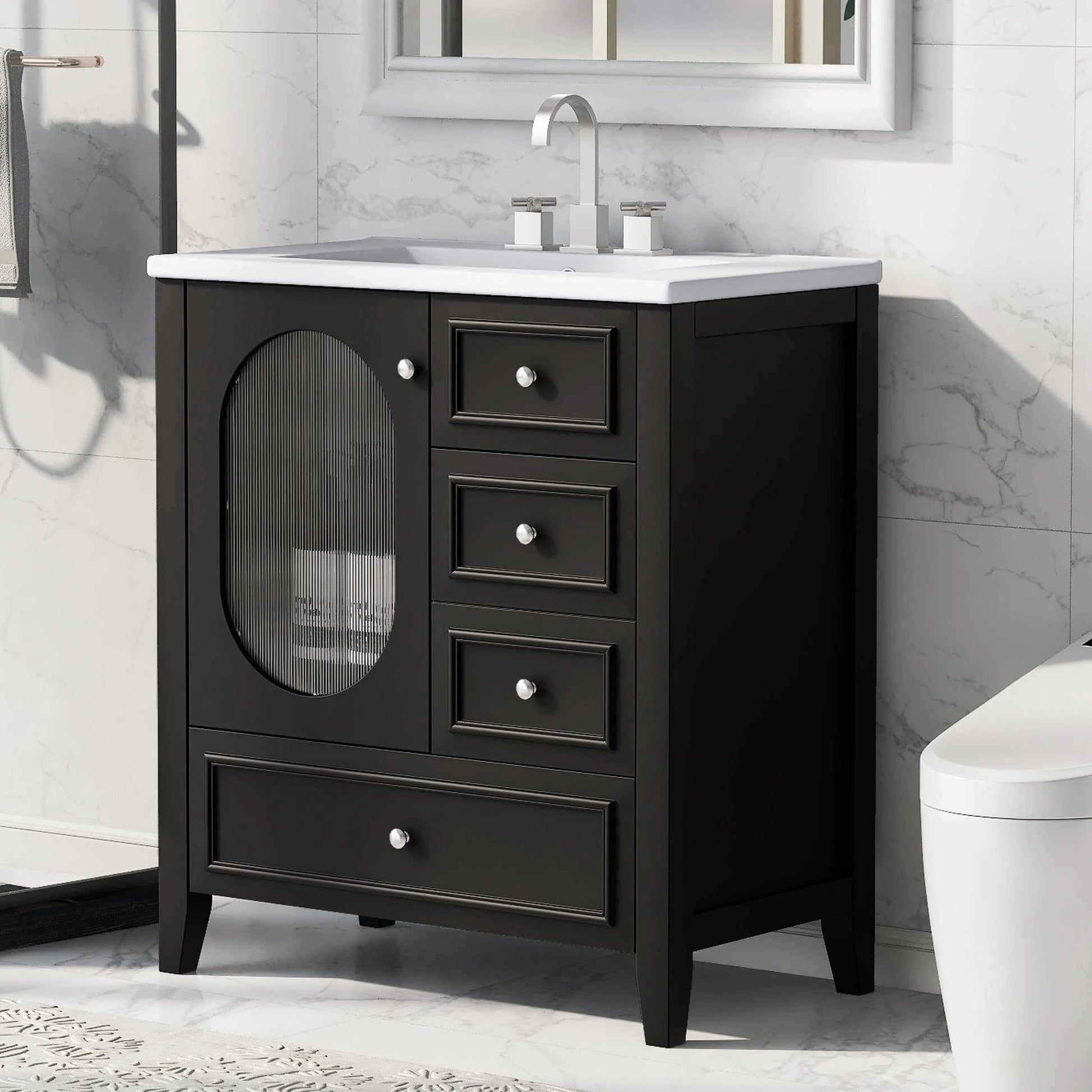 30" Bathroom Vanity with Sink, Bathroom Vanity Cabinet with Three Drawers and Door by eprolo