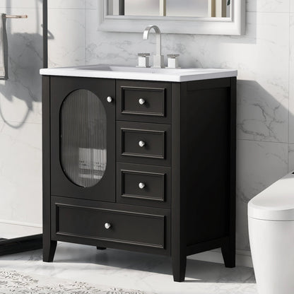 30" Bathroom Vanity with Sink, Bathroom Vanity Cabinet with Three Drawers and Door by eprolo