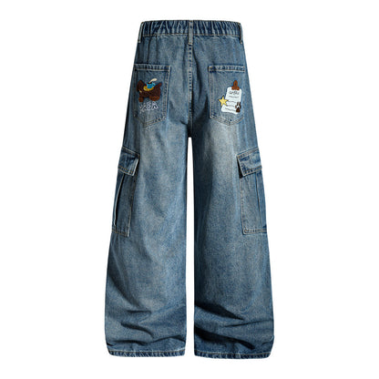 Embroidered denim workwear pants
