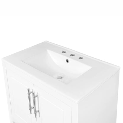 30" Bathroom Vanity with Sink Multi-functional Bathroom Cabinet with Doors and Drawers Solid Frame and MDF Board, White by eprolo