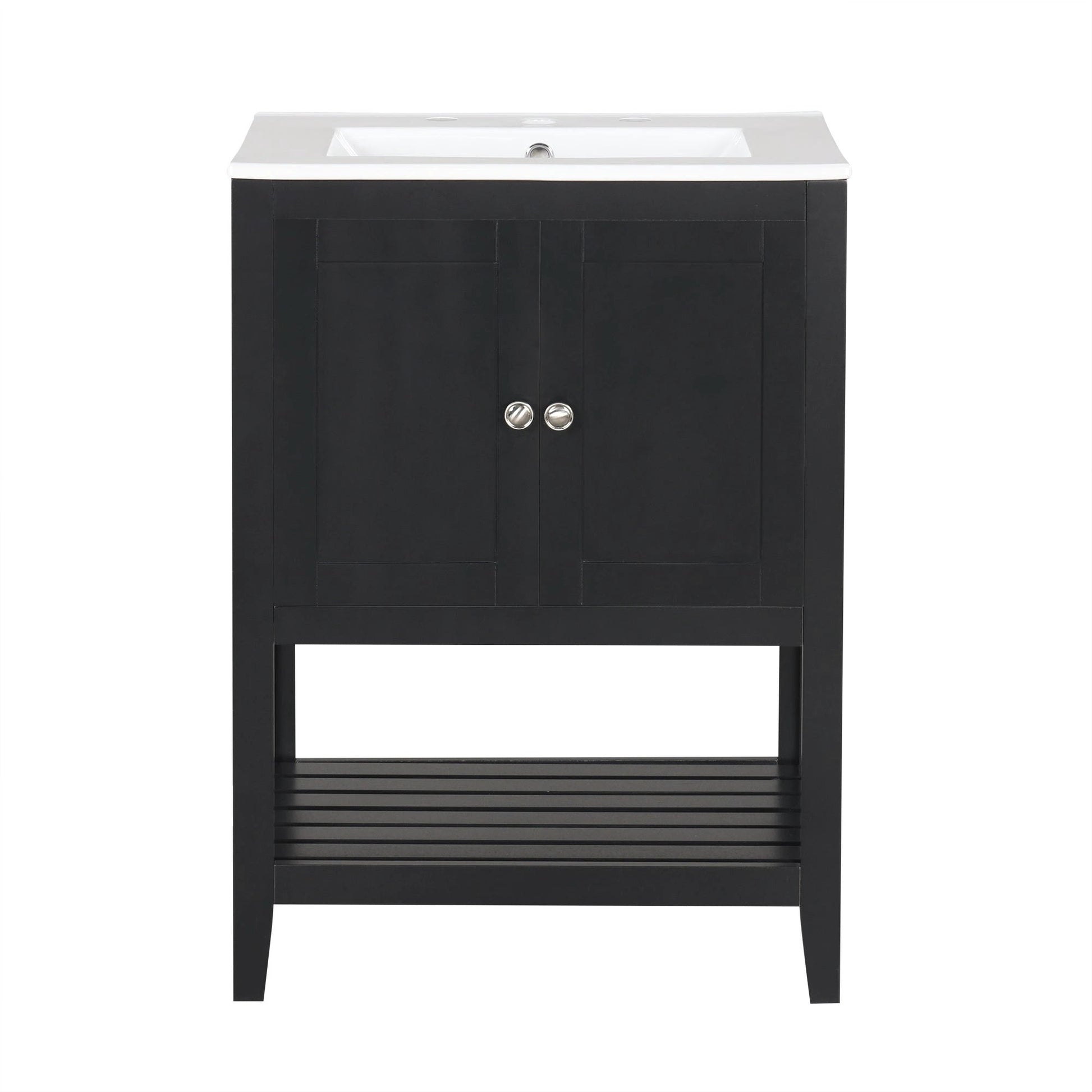 24" Black Modern Sleek Bathroom Vanity Elegant Ceramic Sink with Solid Wood Frame Open Style Shelf by eprolo