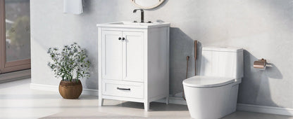 24" Bathroom Vanity with Sink, Bathroom Vanity Cabinet with One Drawer and Doors, Solid Wood and MDF, White by eprolo