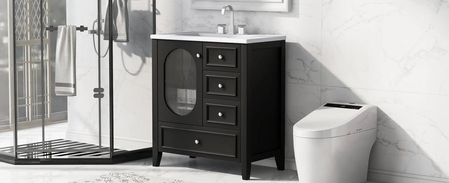 30" Bathroom Vanity with Sink, Bathroom Vanity Cabinet with Three Drawers and Door by eprolo