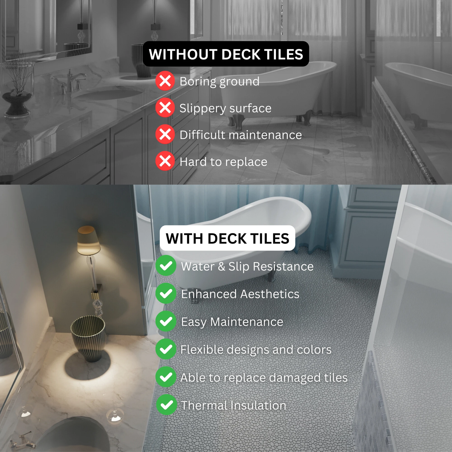 12 x 12 inch gray interlocking deck tiles, plastic waterproof pebble pattern, pack of 12 pieces by eprolo