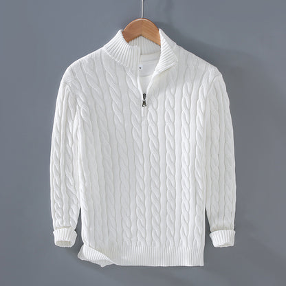 Men's Thickened Coarse Knit Mock Neck Zipper Loose Pullover Sweater