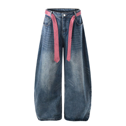Denim Pants Women High Waist Loose Drape Wide Leg Versatile Slimming Floor Length Knife Pants