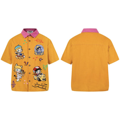 Chemise à manches courtes brodée d'un patch de dessin animé représentant la dopamine