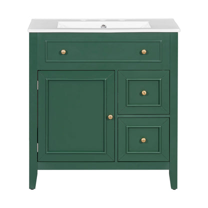 30" Bathroom Vanity with Sink Top, Bathroom Vanity Cabinet with Door and Two Drawers, Solid Wood Frame, One Package, Green by eprolo