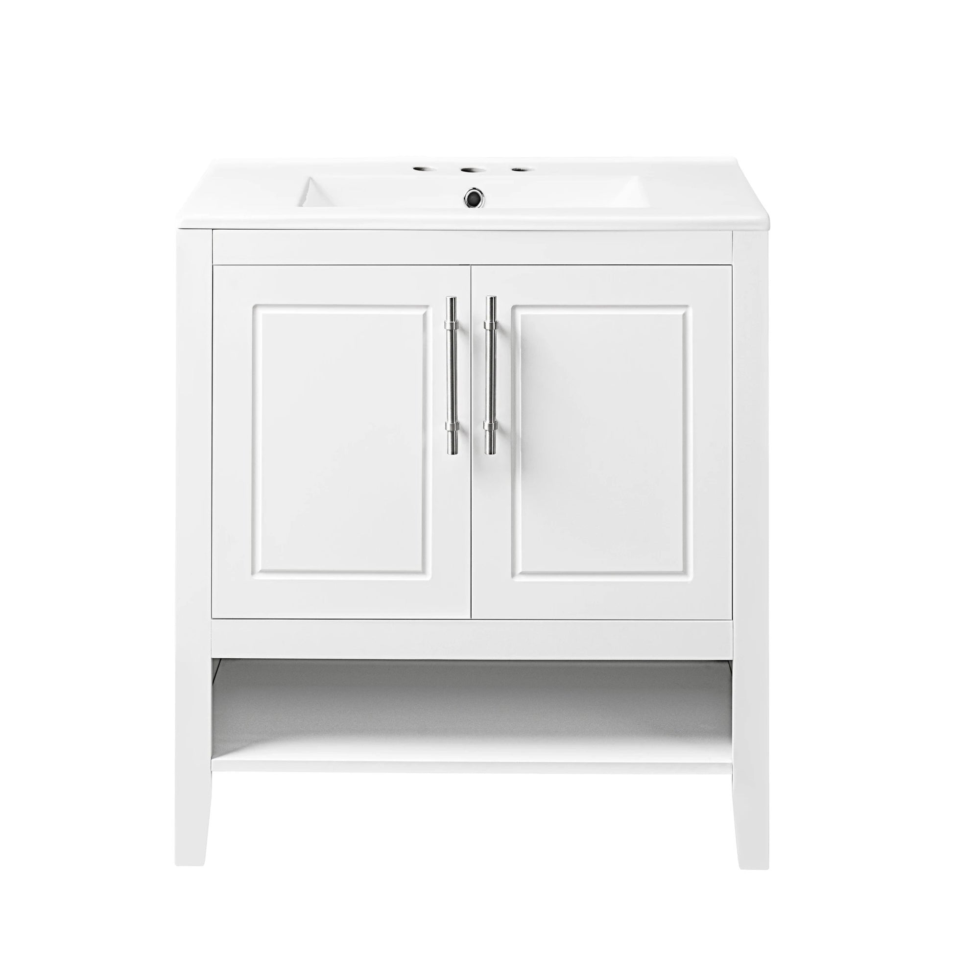 30" Bathroom Vanity with Sink Multi-functional Bathroom Cabinet with Doors and Drawers Solid Frame and MDF Board, White by eprolo