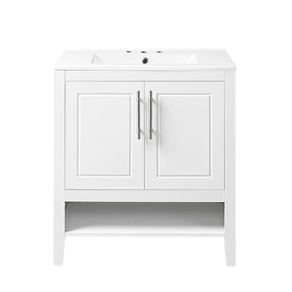 30" Bathroom Vanity with Sink Multi-functional Bathroom Cabinet with Doors and Drawers Solid Frame and MDF Board, White by eprolo