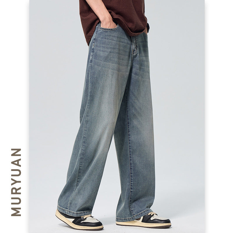 Pantalon droit ample tombé souple style jean Tencel Lyocell pour homme
