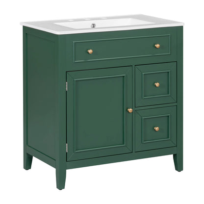 30" Bathroom Vanity with Sink Top, Bathroom Vanity Cabinet with Door and Two Drawers, Solid Wood Frame, One Package, Green by eprolo