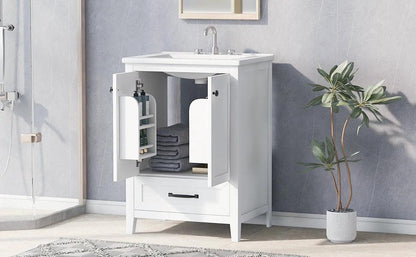 24" Bathroom Vanity with Sink, Bathroom Vanity Cabinet with One Drawer and Doors, Solid Wood and MDF, White by eprolo