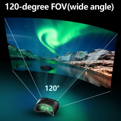 Smartphone VR headset, black headgear with green lenses, 120-degree FOV for iPhone and Android