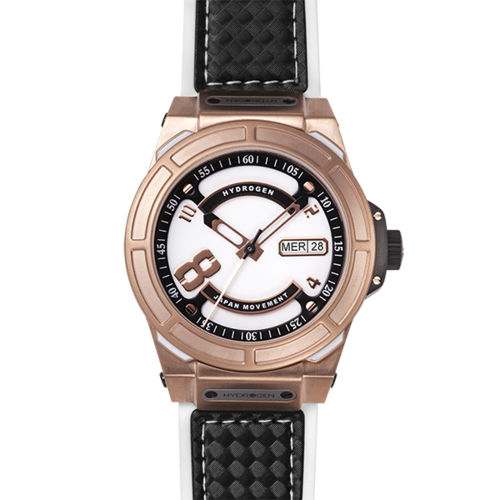 Otto White Rose Gold wristwatch by PrimeCanada.Store, rose gold case with black textured strap.