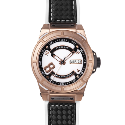 Otto White Rose Gold wristwatch by PrimeCanada.Store, rose gold case with black textured strap.