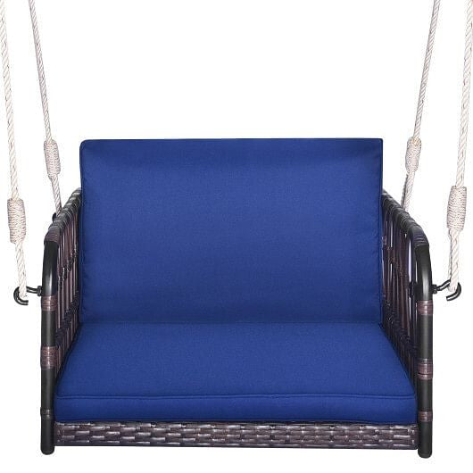Single Person Hanging Seat with Seat and Back Cushions-Navy-2