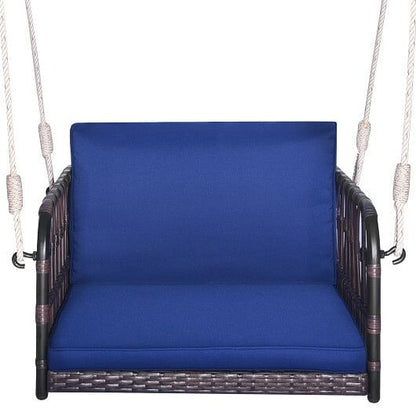 Single Person Hanging Seat with Seat and Back Cushions-Navy-2