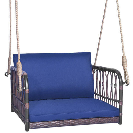 Single Person Hanging Seat with Seat and Back Cushions-Navy-4
