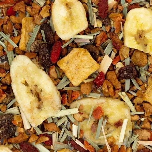 Brise Exotique tea blend with dried banana slices, mixed fruit and lemongrass