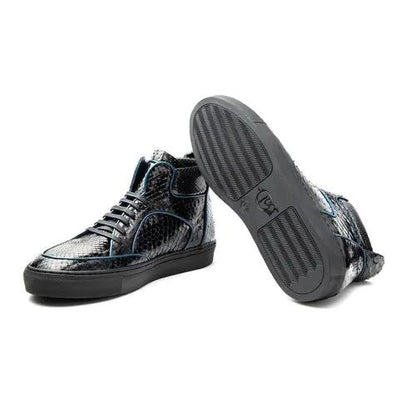 Dtown Python High Top Sneakers - PrimeCanada.Store, snakeskin-patterned black/gray pair with blue trim