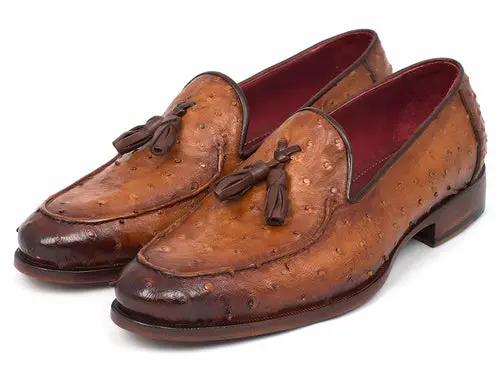 Paul Parkman camel brown genuine ostrich tassel loafers