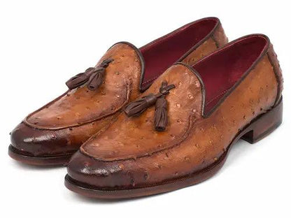 Paul Parkman camel brown genuine ostrich tassel loafers