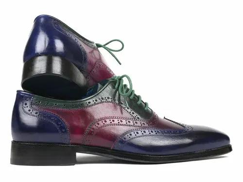 Paul Parkman men's multi-color wingtip oxford shoes with green laces
