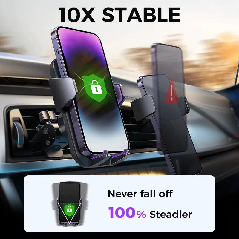 Joyroom upgraded car phone holder on air vent; fits large phones and thick cases, hands-free mount