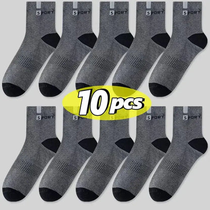 Men's sport cotton socks, breathable gray crew socks with black toe/heel, 10 pairs, SPORT.