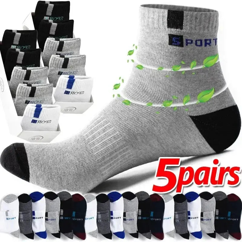 Men's cotton sport socks, gray with black toe, 5 pairs, SPORT brand