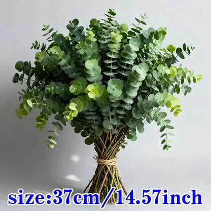 Artificial eucalyptus bouquet, 26 stems with round green leaves, tied with twine, 37 cm long