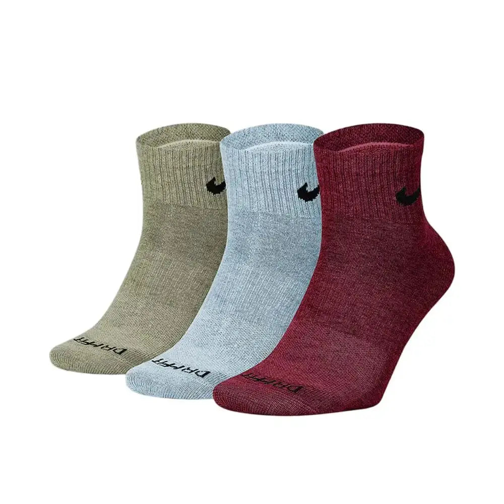 Nike thick-pile terry-sole sport socks for men and women, non-slip, breathable, in olive, blue, and burgundy (3-pack)