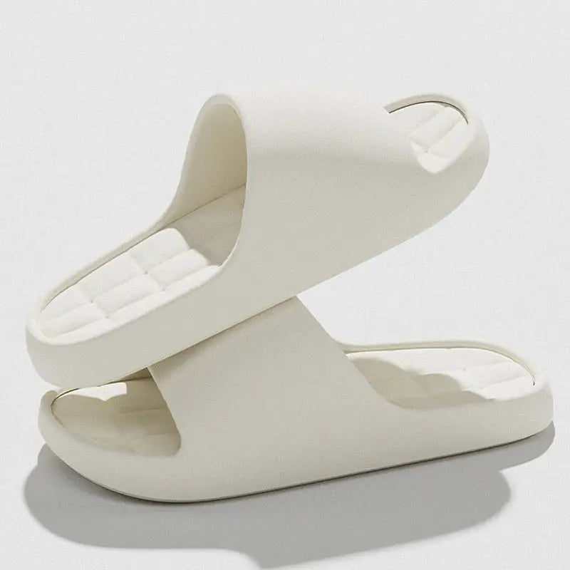 White unisex slide sandals with cushioned quilted footbed, PrimeCanada.Store