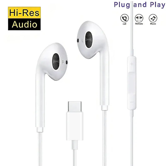 White XK-High Definition Type-C wired in-ear earphones with inline mic and remote